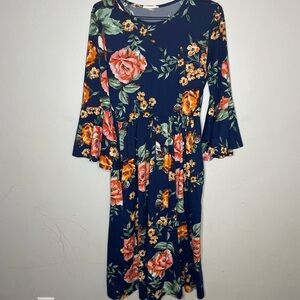 Reborn J Floral Dress - Navy, Orange, Pink